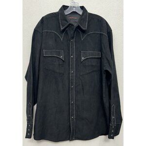 7 Diamonds Pearl Snap Mens Shirt Large Black Faux Suede White Stitch Western